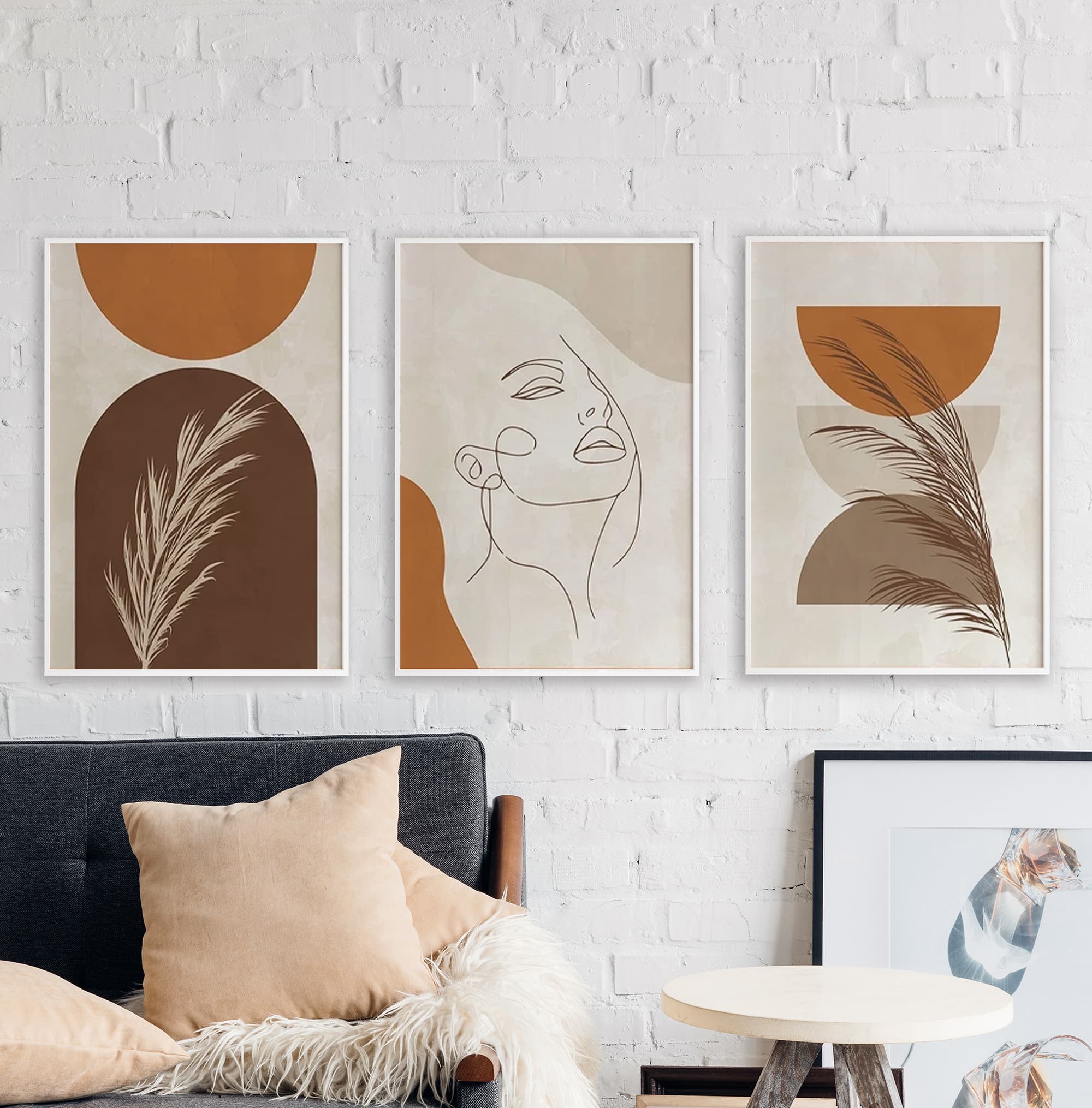 Sérénité Organique : Boho Abstract Triptych