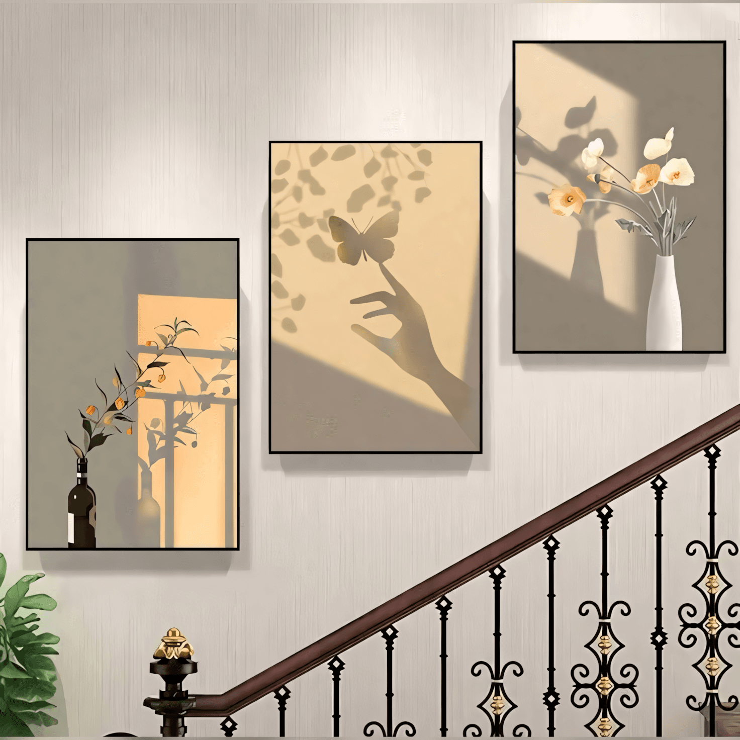 Golden Hour Shadows: Botanical Harmony Trio